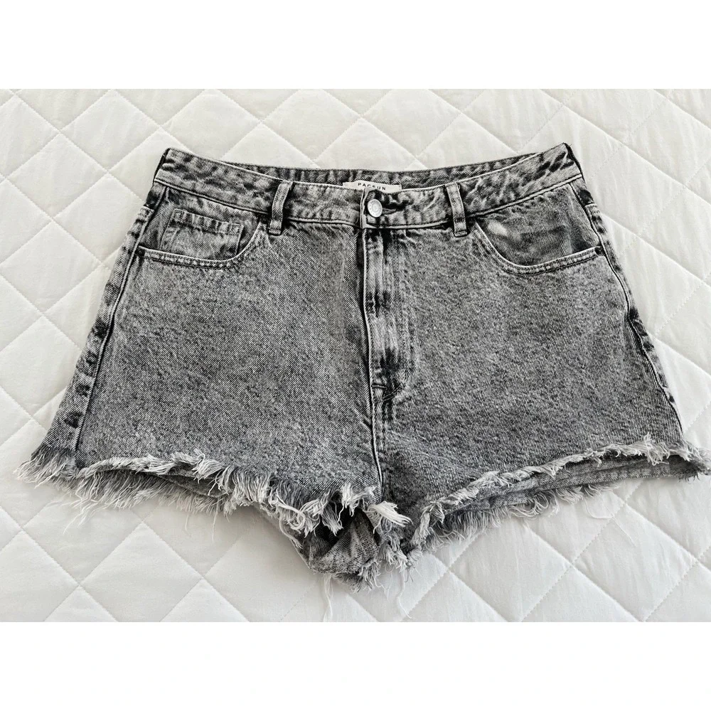 Pacsun High Rise Festival Acid Wash Denim Shorts Size 30‎ Distressed Coachella